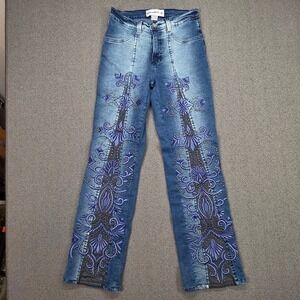 BrazilRoxx Womens Embroidered Studded Bootcut Jeans Blue Size 4 Western Boho